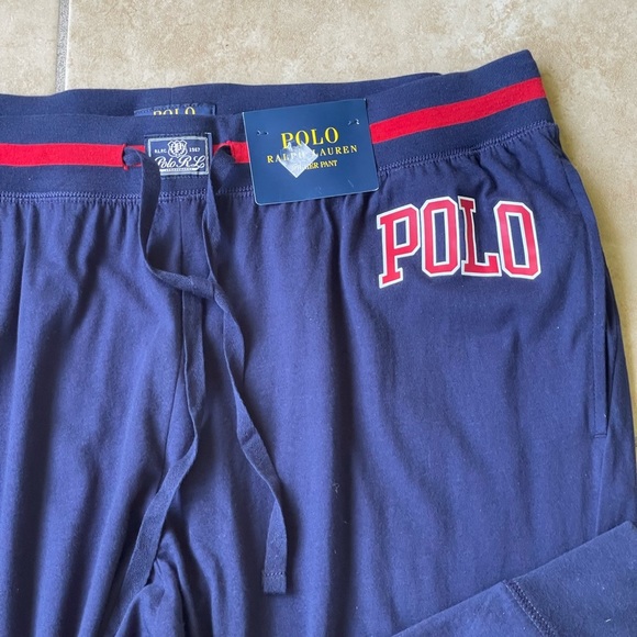 Polo Ralph Lauren Logo Print Knit Jersey Sleep Jogger Pants Navy Men’s XL - Picture 5 of 9